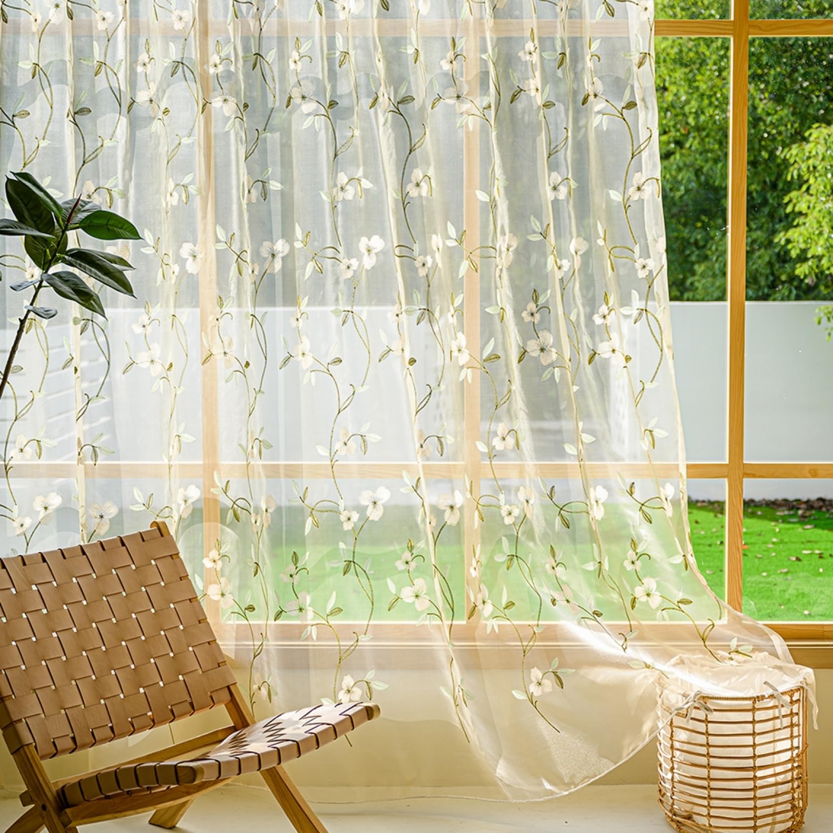 レースカーテン 北欧 花柄 オーダーカーテン 透け感 2枚組 ピンク